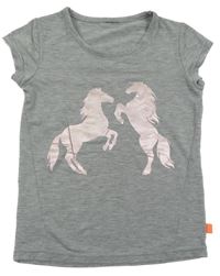 Sivé melírované tričko s koníky