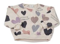 Smotanová oversize mikina so srdiečkami a nápismi ZARA