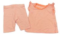 2set. Neónově oranžovo-biele pruhované tričko + Elastické kraťasy Matalan