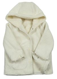 Krémový žebrovaný sametový zateplený kojenecký kabátek s kapucňou George
