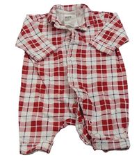 Červeno-bílo-tmavomodrý kostkovaný košilový kraťasový overal H&M