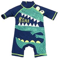 Tmavomodro-zelený UV overal s dinosaurom Matalan