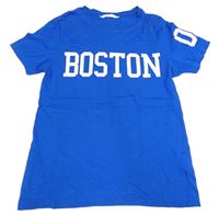 Zafírové tričko s nápisom H&M