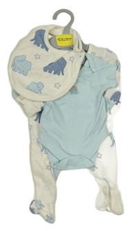 3set - Smetanový overal se slony + světlemodré + body + slinták M&S