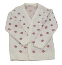 Bílý puntíkatý chlupatý svetrový cardigan George