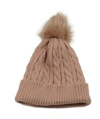 Starorůžová pletená čepice s bambulí