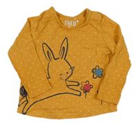 Okrové bodkovaná é tričko s králikom a kvety s bambulemi F&F