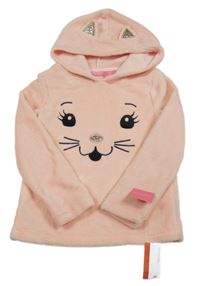 Nové - Růžová chlupatá mikina s kočkou a kapucí
