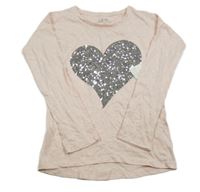 Nové - Růžové melírované třpytivé triko se srdcem z flitrů F&F