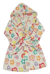 Bílý plyšový župan s obrázky a kapucí F&F