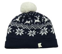 Tmavomodrá vzorovaná čepice s bambulí