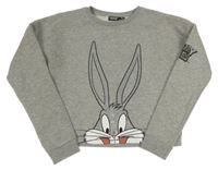 Sivá melírovaná crop mikina s Bugs Bunnym s kamienkami Primark