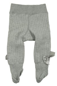 Šedé melírované žebrované punčocháče s mašlemi