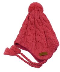 Malinová pletená čapica s brmbolcom