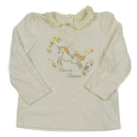 Smotanové zamatové tričko s jednorožcom a kvetinami Sergent Major