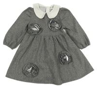 Sivé melírované šaty s 3D kvety a golierikom Shein