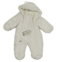Nové - Bílá kožešinová zateplená kombinéza s kapucí George