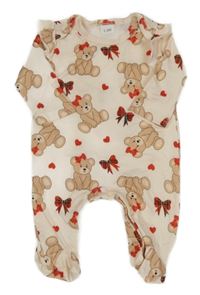 Béžový overal s medvědy a mašlemi