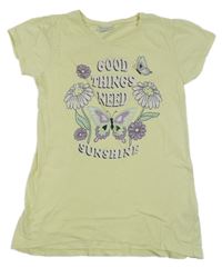 Žlté tričko s kvetinami a motýly Young Idols