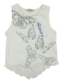 Nové - Smotanový rebrovaný crop top s motýly George
