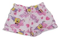 Svetloružové teplákové kraťasy so SpongeBobem a srdiečkami