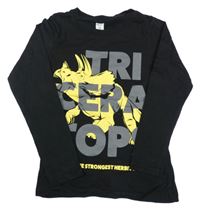 Černé triko s dinosaurem a nápisem Dopodopo