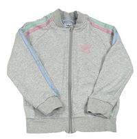 Šedá melírovaná propínací mikina s barevnými pruhy a logem Adidas