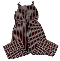 Černo-bílo-červený pruhovaný lehký culottes overal Primark
