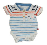 Bielo-modro-červené pruhované body s golierikom