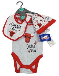 3 set - Šedo-červené body + bílo-červený bryndák + čepice - Chicago Bulls Primark