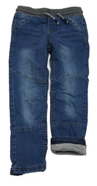 Tmavomodré podšité skinny rifle s úpletovým pasem Pocopiano