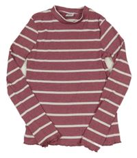 Starorůžovo-biele pruhované rebrované tričko zn. Y.F.K.