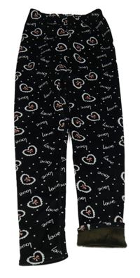 Černé sametové zateplené legíny se srdíčky 