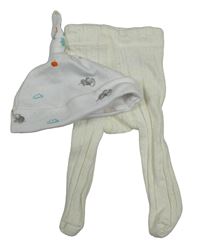 2 set - smotanové vzorované punčocháče + biela čapica s obrázkami Next