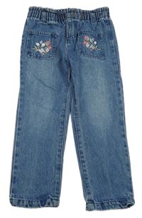 Tmavomodré rifle s výšivkami květů Pep&Co