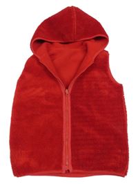 Červená chlpatá obojstranná vesta s kapucňou