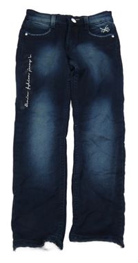 Tmavomodré teplákové skinny rifle s nápisem 