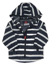 Tmavomodro-bílá pruhovaná šusťáková jarní bunda s kapucí Tu