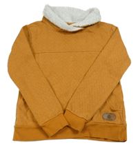 Okrová vzorovaná mikina s chlpatým golierom Yigga