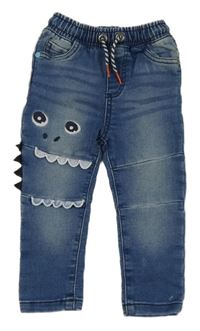 Modré skinny rifle s príšerkou a ostny