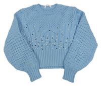 Svetlomodrý perforovaný crop sveter s kamienkami M&S
