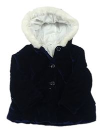 Tmavomodrá zamatová zateplená bunda s kapucňou M&Co.