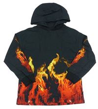 Čierne tričko s kapucňou a ohněm Next