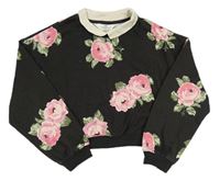 Antracitová kvetovaná crop mikina s kvetmi a golierikom H&M