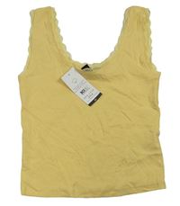 Žltý rebrovaný crop top s čipkou zn. New Look
