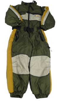 Kaki-béžová šušťáková zimná kombinéza s kapucňou