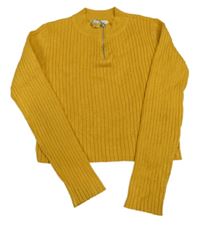 Horčicový rebrovaný crop sveter H&M