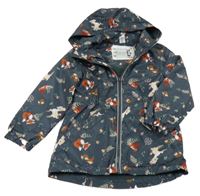 Antracitová šusťáková lehce zateplená parka se zvířátky a kapucí Dopodopo