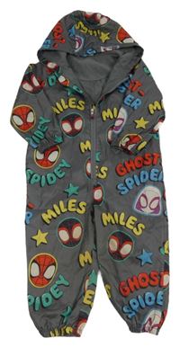 Šedá šusťáková jarní kombinéza se Spidermany a kapucí George
