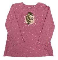 Růžové puntíkaté triko s koněm Topolino